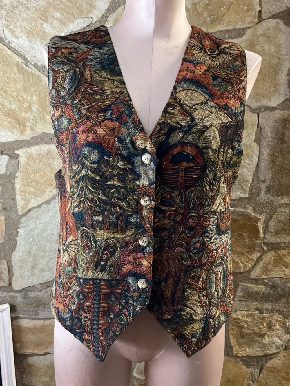 Vintage 1990s On The Verge Multicolor Tapestry Vest — M